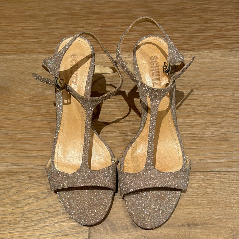 Schutz glitter t strap sandal